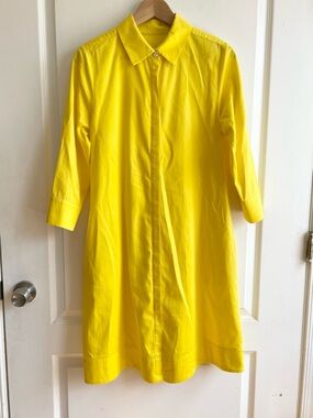 Perlavera Bright Yellow Cotton Shirt Dress Size Small Minimalist